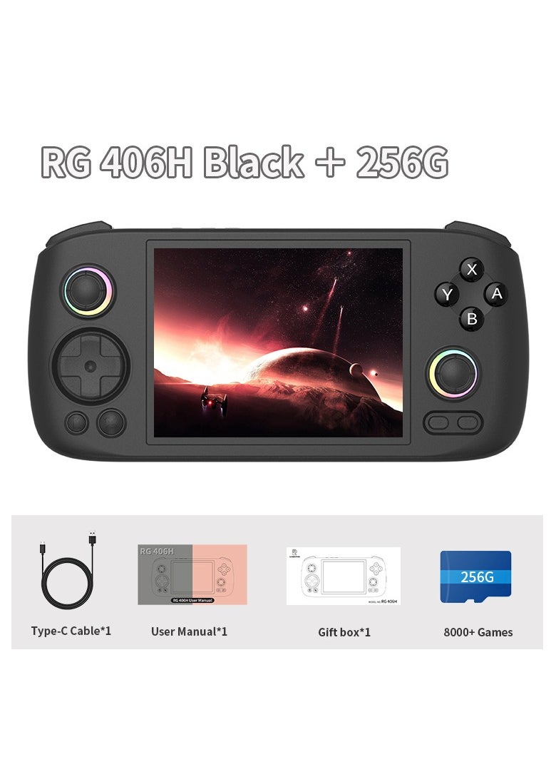 RG406H Retro Handheld Game Console with 4-inch IPS Screen RGB Lighting Handheld Gaming Console with Android 13 System, 5000mAh Battery (Black, 256GB)