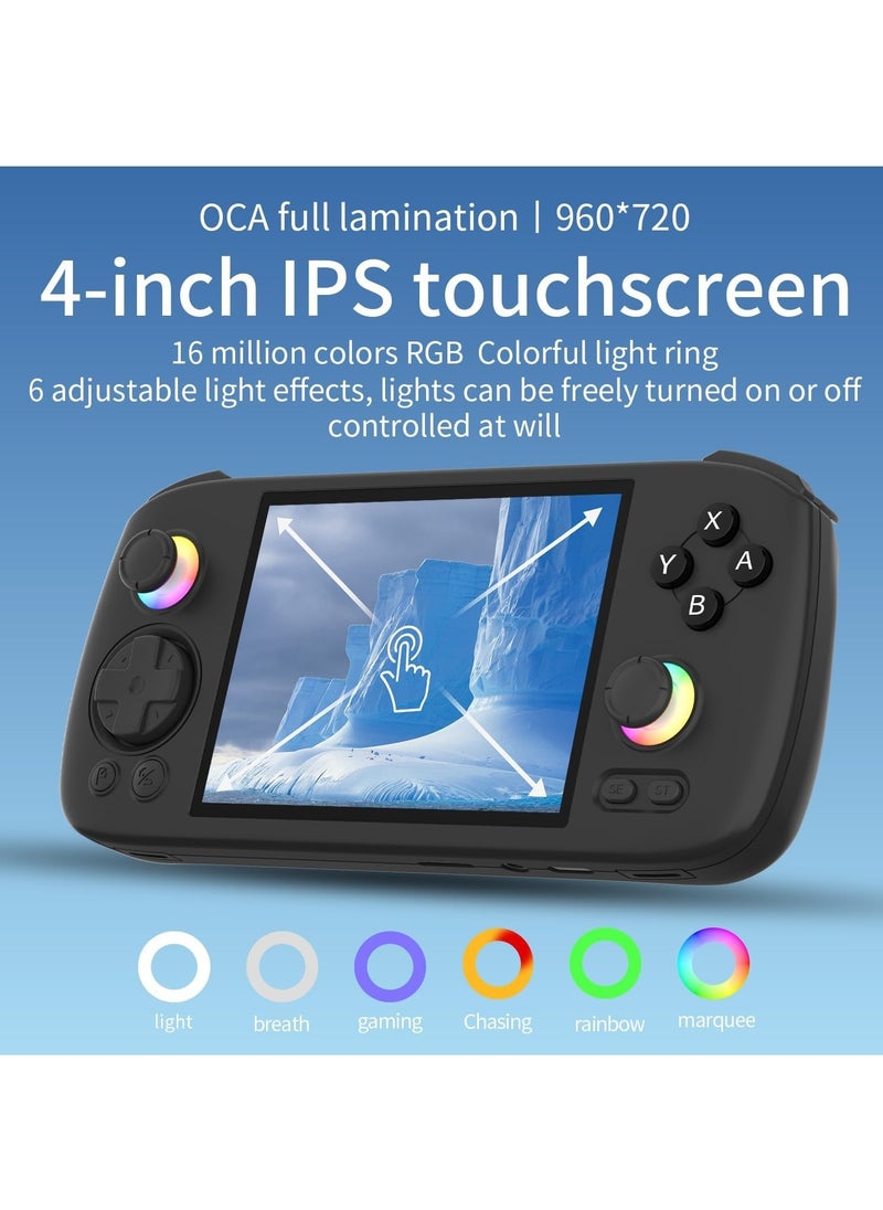 RG406H Retro Handheld Game Console with 4-inch IPS Screen RGB Lighting Handheld Gaming Console with Android 13 System, 5000mAh Battery (Black, 256GB)