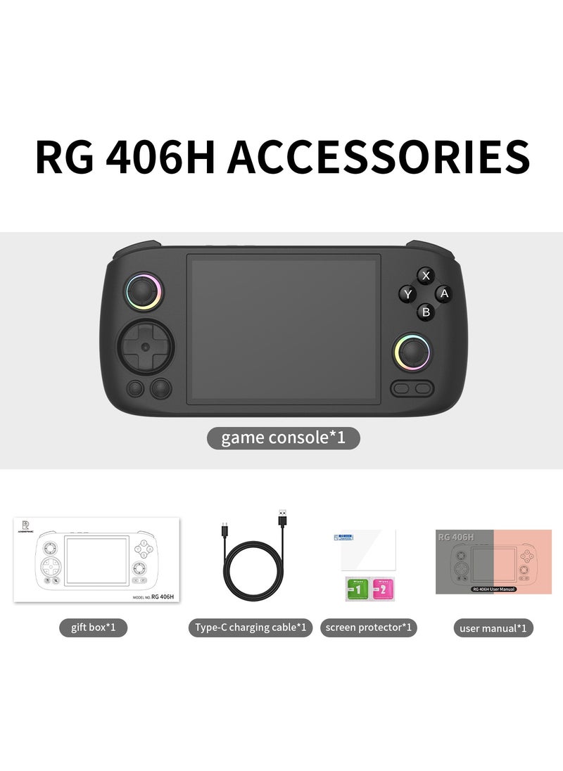 RG406H Retro Handheld Game Console with 4-inch IPS Screen RGB Lighting Handheld Gaming Console with Android 13 System, 5000mAh Battery (Black, 256GB)