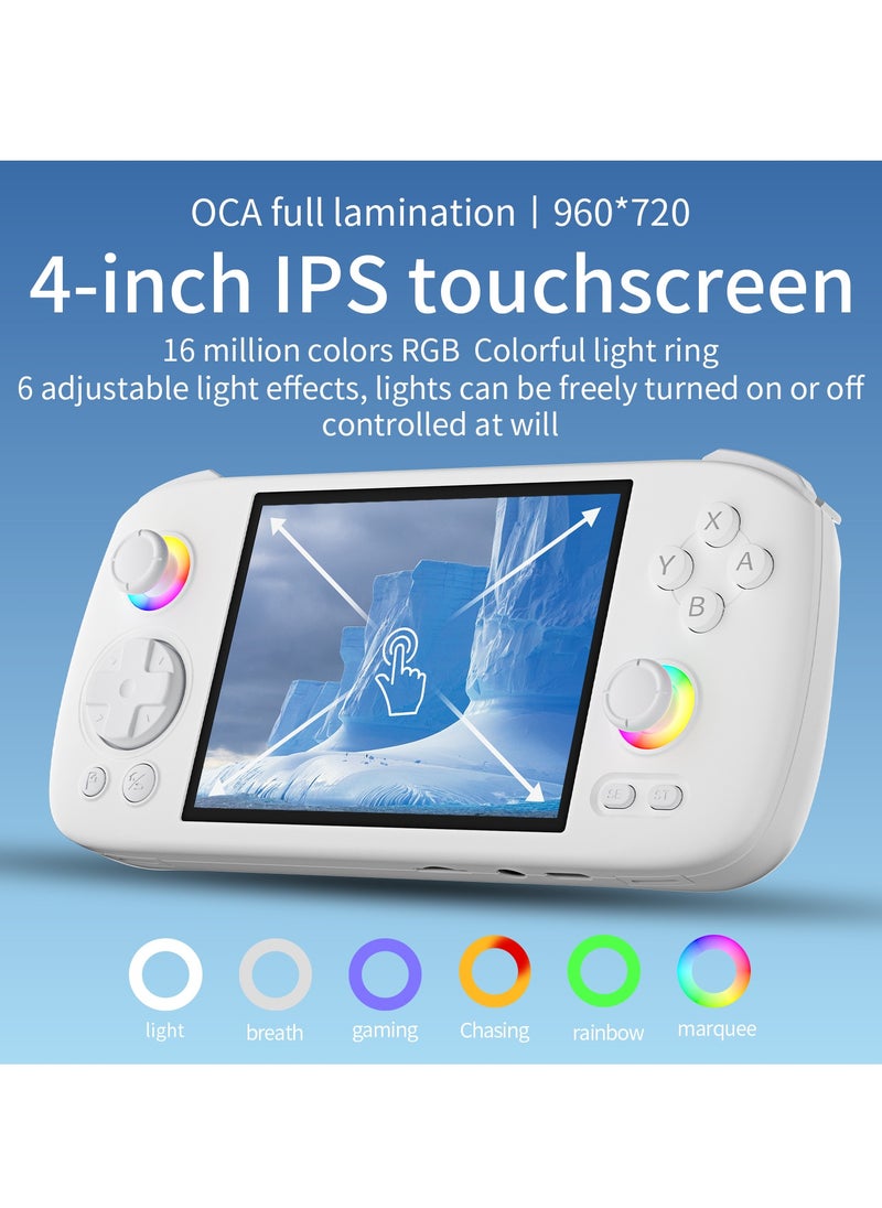 RG406H Retro Handheld Game Console with 4-inch IPS Screen RGB Lighting Handheld Gaming Console with Android 13 System, 5000mAh Battery (White, 256GB)