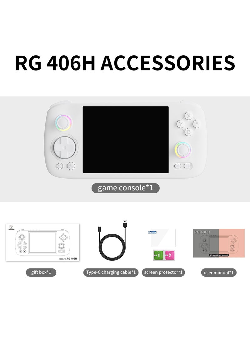 RG406H Retro Handheld Game Console with 4-inch IPS Screen RGB Lighting Handheld Gaming Console with Android 13 System, 5000mAh Battery (White, 256GB)