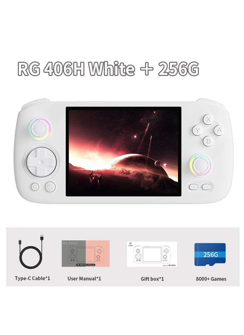 RG406H Retro Handheld Game Console with 4-inch IPS Screen RGB Lighting Handheld Gaming Console with Android 13 System, 5000mAh Battery (White, 256GB)