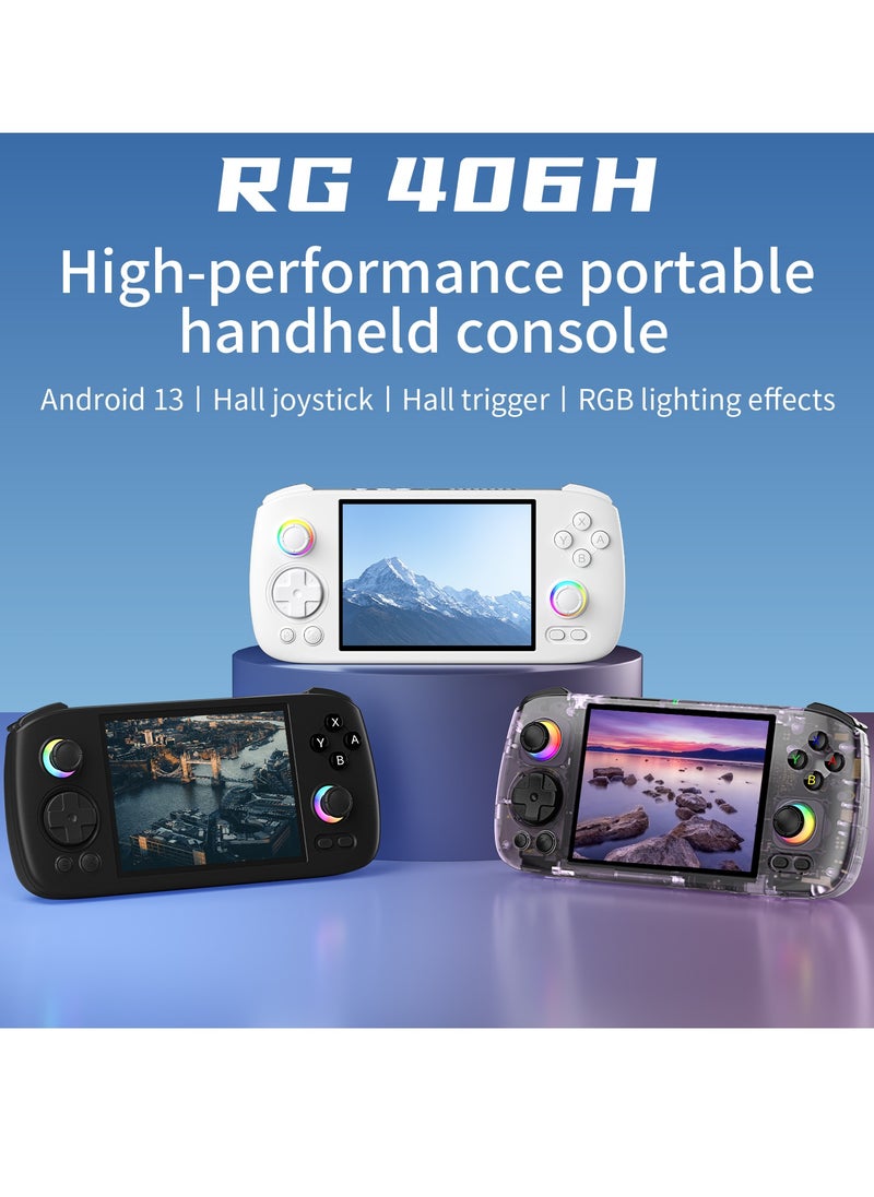 RG406H Retro Handheld Game Console with 4-inch IPS Screen RGB Lighting Handheld Gaming Console with Android 13 System, 5000mAh Battery (White, 256GB)