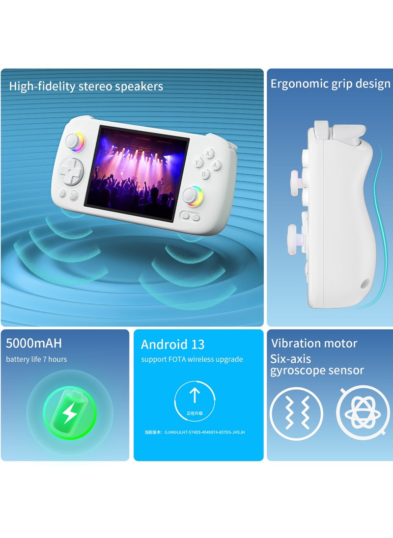 RG406H Retro Handheld Game Console with 4-inch IPS Screen RGB Lighting Handheld Gaming Console with Android 13 System, 5000mAh Battery (White, 128GB)