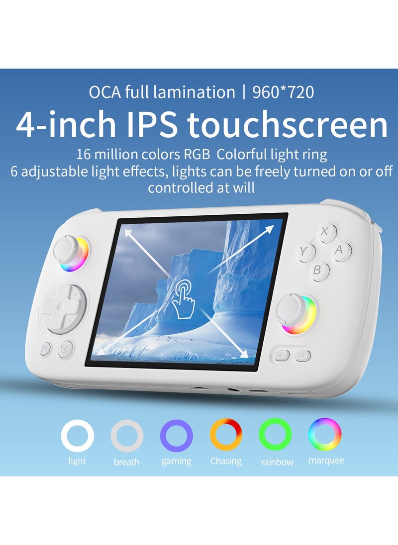 RG406H Retro Handheld Game Console with 4-inch IPS Screen RGB Lighting Handheld Gaming Console with Android 13 System, 5000mAh Battery (White, 128GB)