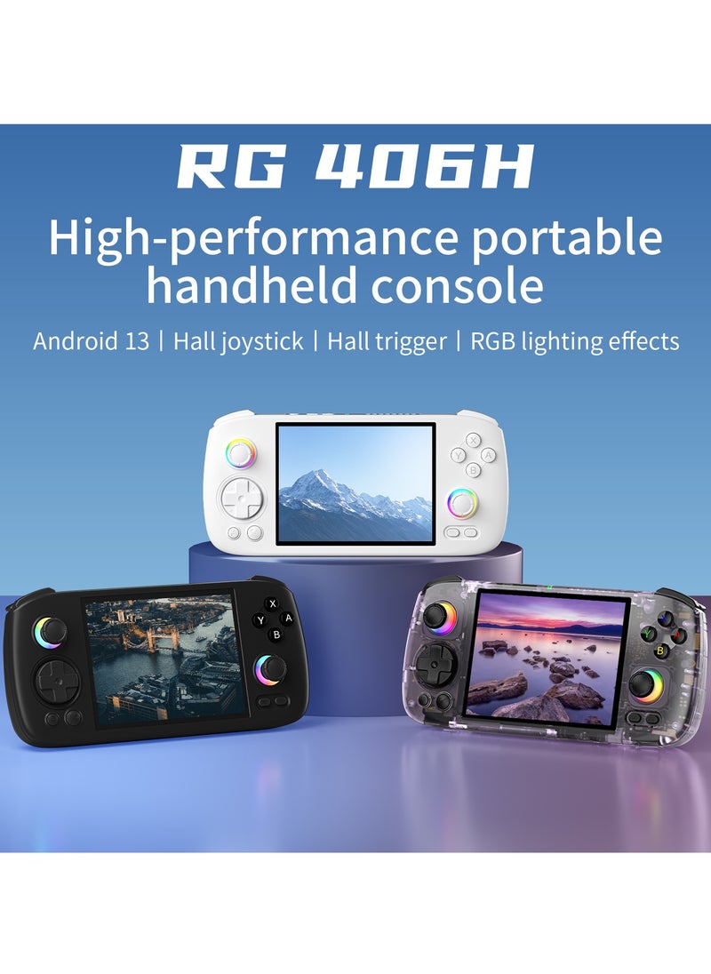 RG406H Retro Handheld Game Console with 4-inch IPS Screen RGB Lighting Handheld Gaming Console with Android 13 System, 5000mAh Battery (White, 128GB)