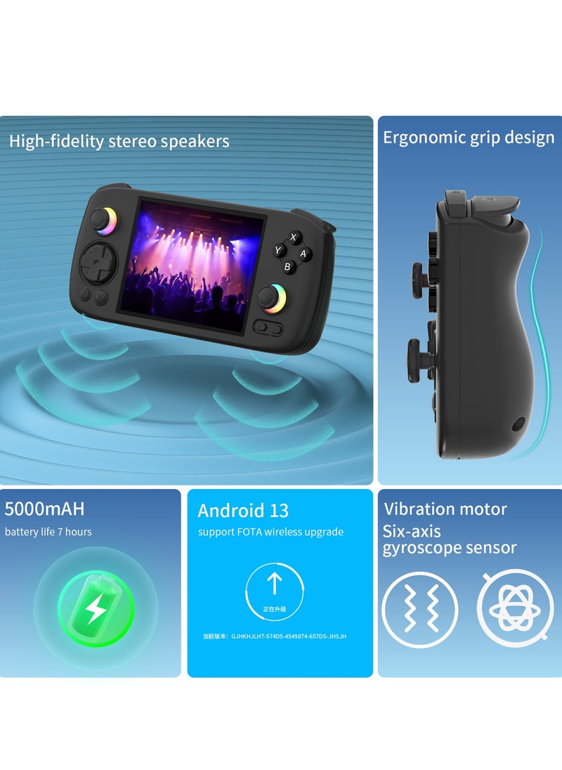 RG406H Retro Handheld Game Console with 4-inch IPS Screen RGB Lighting Handheld Gaming Console with Android 13 System, 5000mAh Battery (Black, 128GB)