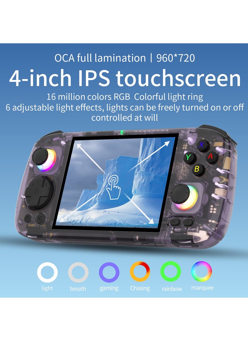 RG406H Retro Handheld Game Console with 4-inch IPS Screen RGB Lighting Handheld Gaming Console with Android 13 System, 5000mAh Battery (Purple, 128GB)