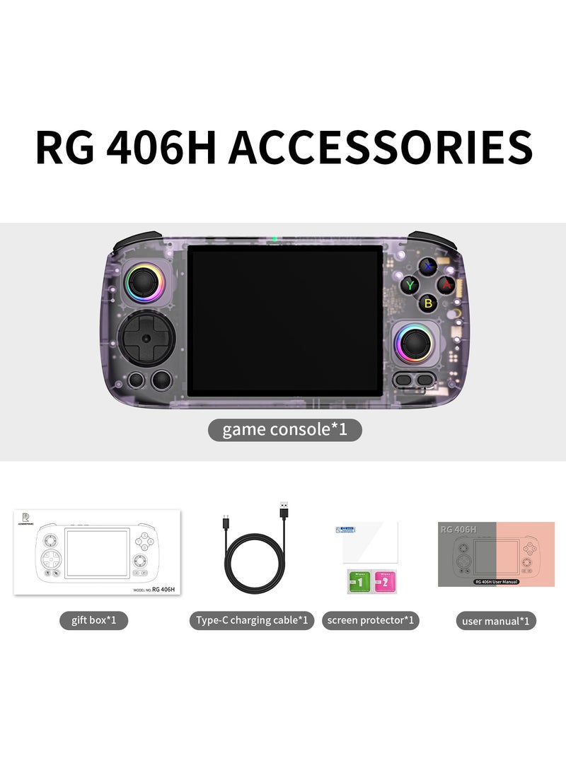 RG406H Retro Handheld Game Console with 4-inch IPS Screen RGB Lighting Handheld Gaming Console with Android 13 System, 5000mAh Battery (Purple, 128GB)