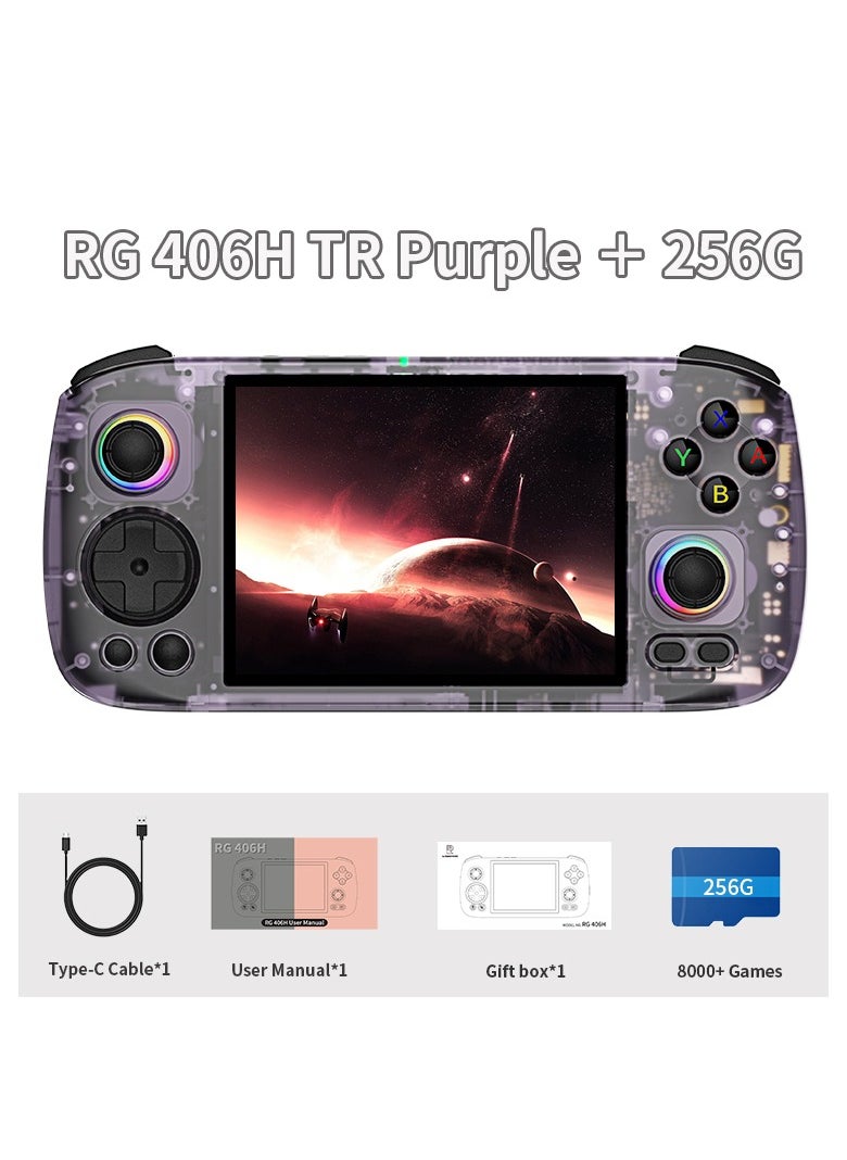 RG406H Retro Handheld Game Console with 4-inch IPS Screen RGB Lighting Handheld Gaming Console with Android 13 System, 5000mAh Battery (Purple, 256GB)