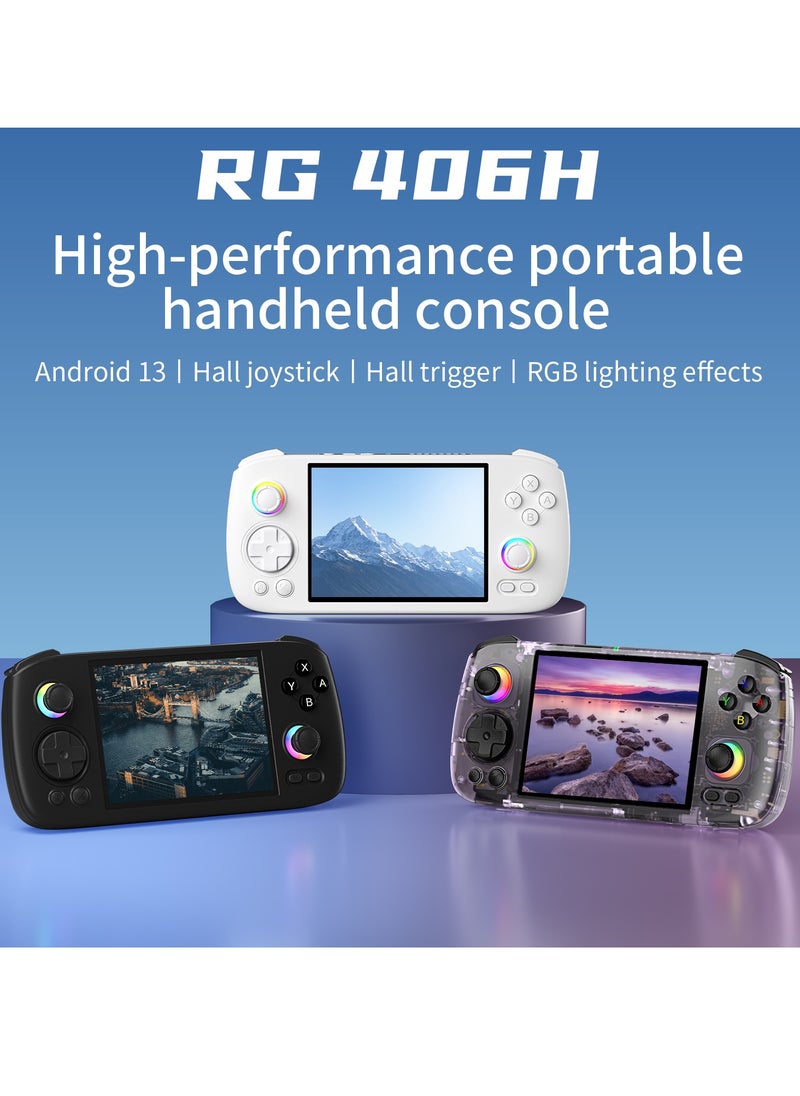 RG406H Retro Handheld Game Console with 4-inch IPS Screen RGB Lighting Handheld Gaming Console with Android 13 System, 5000mAh Battery (Purple, 256GB)