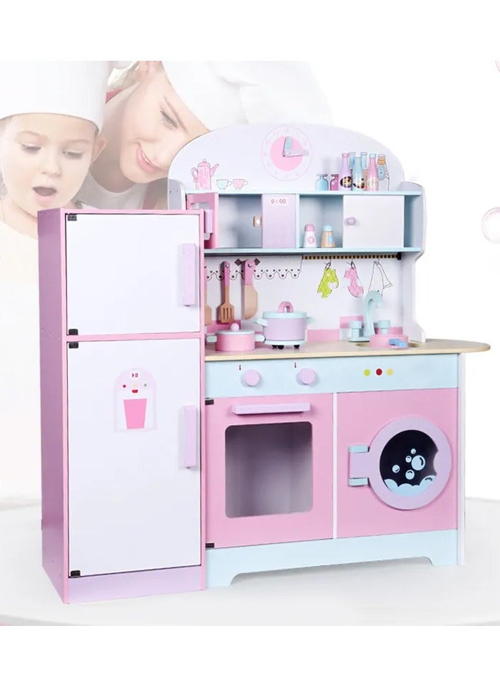 Wooden Play Kitchen Toy for Kids – Realistic Toddler Kitchen with Lights & Sounds, Ice Maker, Oven, Sink, Microwave, Fridge, Utensils & Accessories, Pretend Play Set for Boys & Girls Ages 3-8