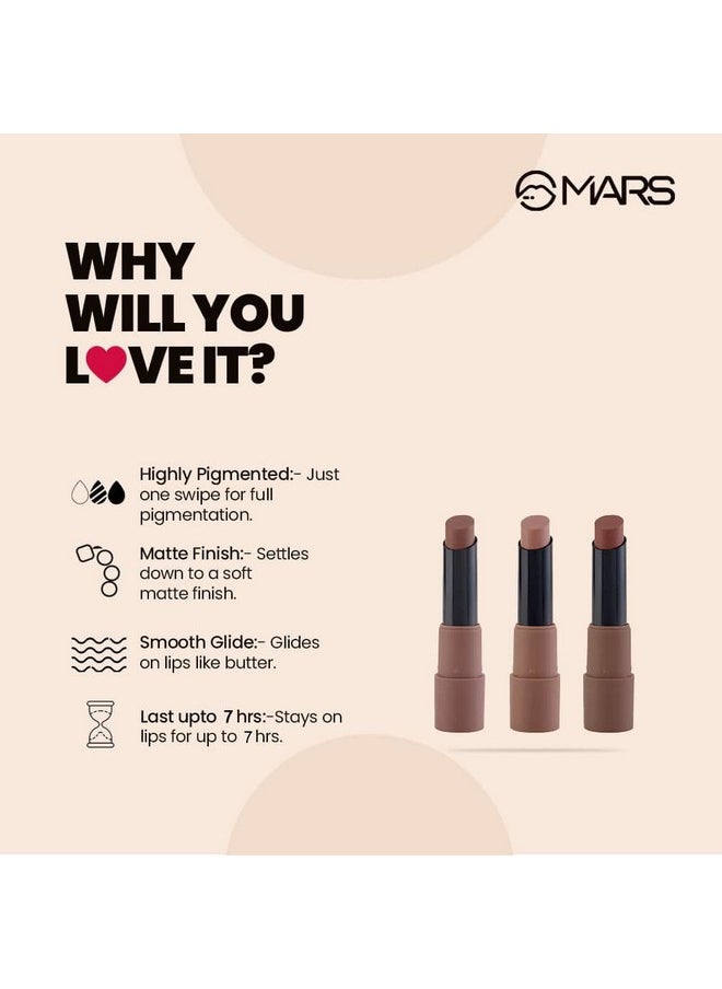 Matte Box Set Of 3 Lipsticks For Women | Long-Lasting | Smooth Finish | Moisturising | One Swipe Pigmentation (3X3.2 Gm) (04-Brown)