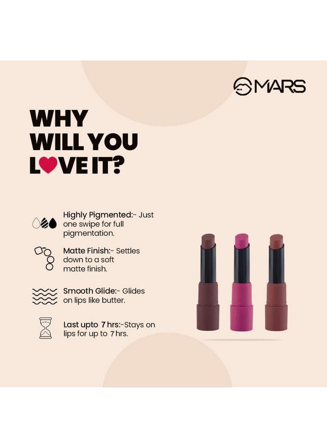 Matte Box Set Of 3 Lipsticks For Women | Long-Lasting | Smooth Finish | Moisturising | One Swipe Pigmentation (3X3.2 Gm) (06-All Rounder)