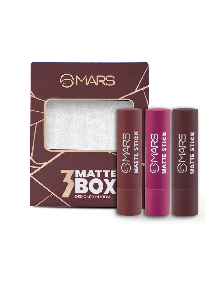 Matte Box Set Of 3 Lipsticks For Women | Long-Lasting | Smooth Finish | Moisturising | One Swipe Pigmentation (3X3.2 Gm) (06-All Rounder)