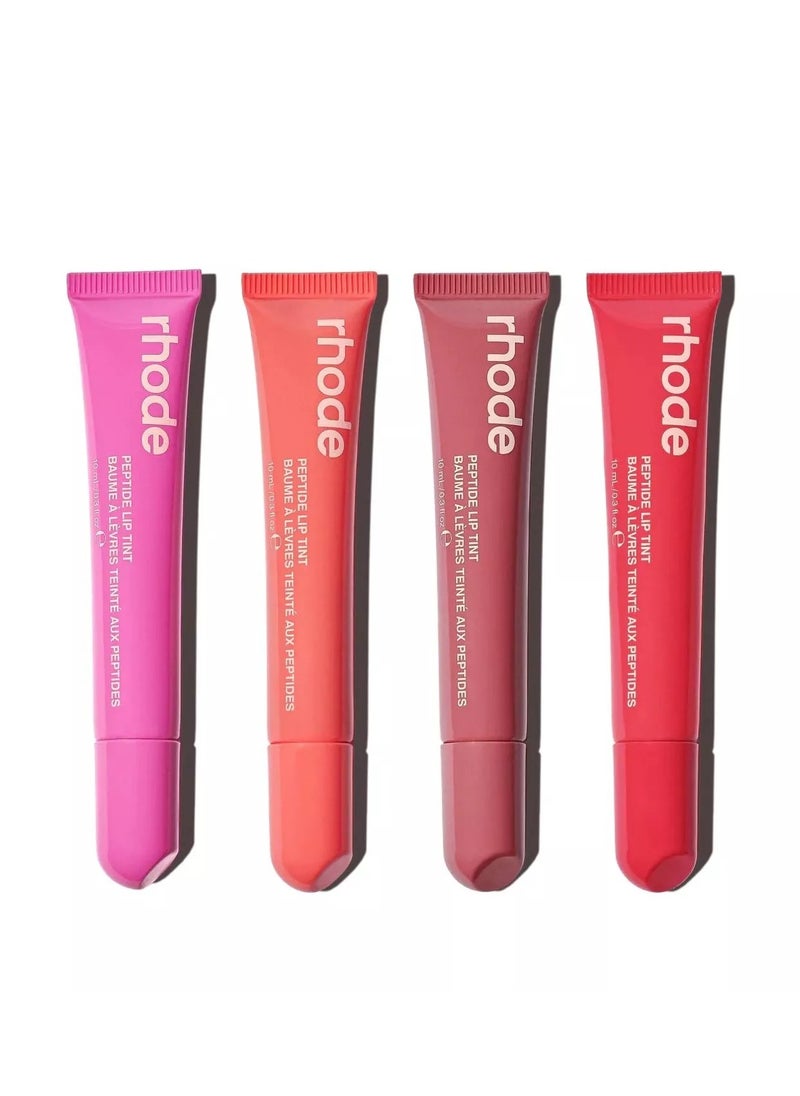 All four shades together ,Skin Peptide Lip Tint -Salty tan ，Shortcake，Pench Pit and Guava Spritz