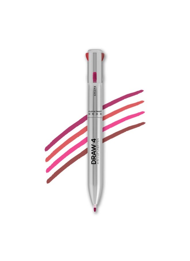 Draw 4-4-In-1 Lip Liner, Four Shades Pinks, Brown, Nude & Red In One Pen - Highly Pigmented, Rich Texture, Matte Finish, One-Swipe Application & Travel-Friendly