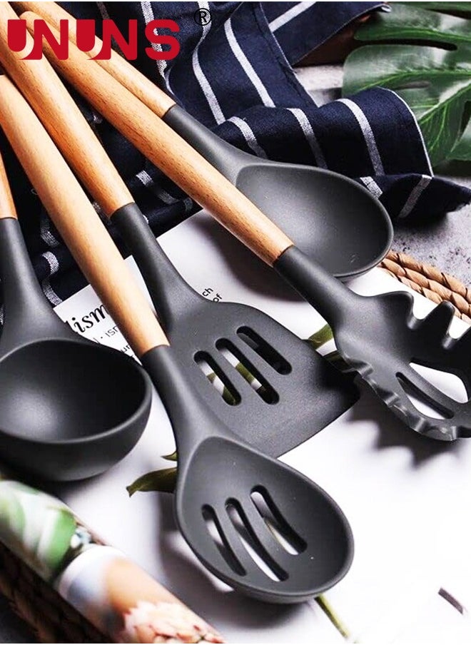 Kitchen Utensils Set,34pcs Non-Stick Silicone Cooking Utensils Set,Heat-Resistant Silicone,Wooden Utensils For Cooking,Kitchen Gadgets Spatula Set,Apartment Essentials Kitchen Set