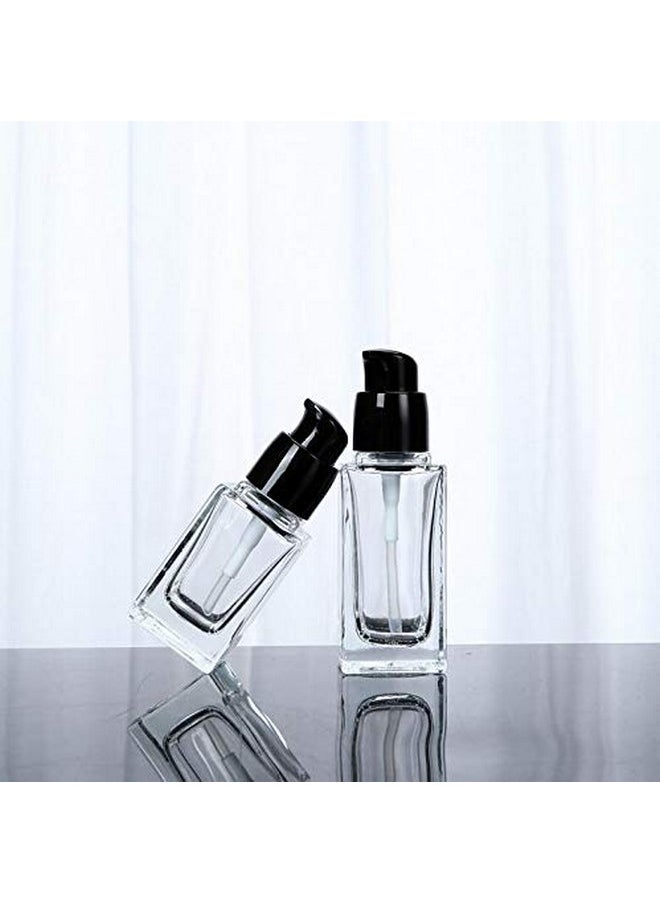 2Pcs 15Ml/0.5Oz Empty Glass Bottles With Press Pump Head Liquid Foundation Bottle Cosmetic Makeup Vials Containers For Bb/Cc Creams Lotion Square Essential Oils Jars Travel Set Sample Vials