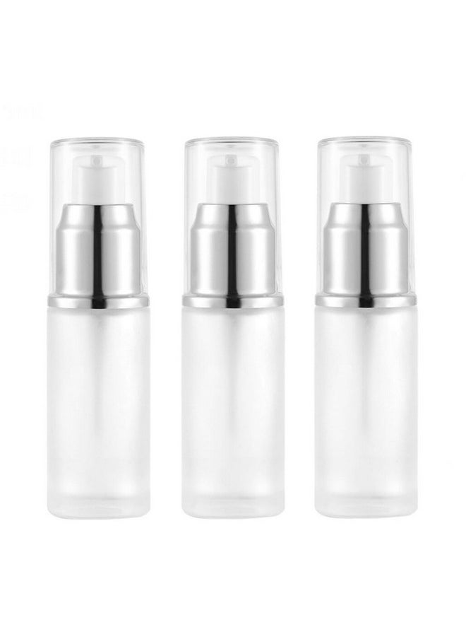 3 Pcs 30Ml 1Oz Refillable Frosted Glass Cosmetic Cream Pump Bottle Lotion Dispenser Foundation Travel Pump Bottles Containers Toiletries Bottles For Lotion Essential Oil(Translucent)