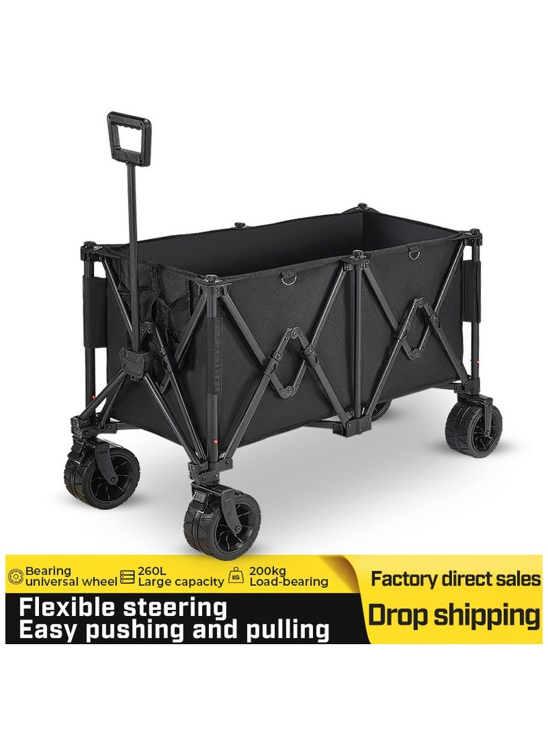 Foldable Camping Wagon Cart with Big Wheels – Heavy-Duty Trolley for Outdoor, Beach, Picnic, Garden, Shopping, 200kg Load Capacity, Portable & Collapsible, Black