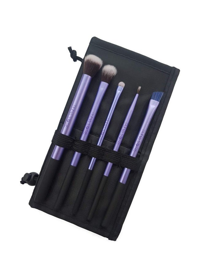 Synthetic Bristle Makeup Brush Set With Storage Pouch - Purple, 5 Pieces, Psrt5Pur