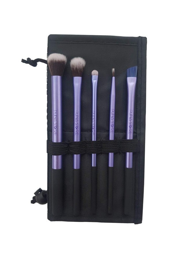 Synthetic Bristle Makeup Brush Set With Storage Pouch - Purple, 5 Pieces, Psrt5Pur