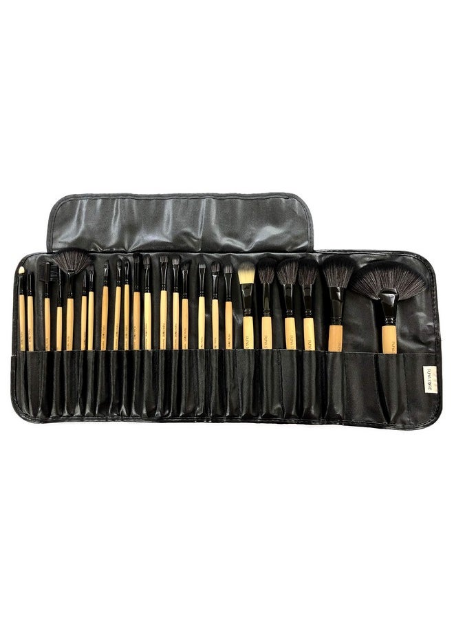 24 Piece Professional Synthetic Makeup Brush Set With Storage Pouch (Bamboo). Cruelty Free Vegan Brushes Kabuki Foundation, Eye Shadow Blending, Face Pack Contouring, Highlighting