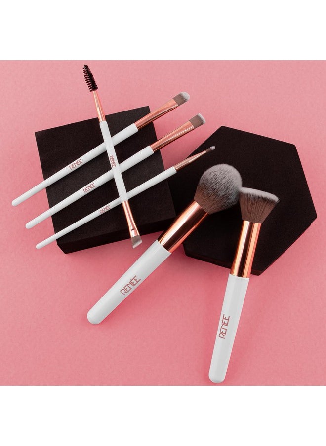 All In 1 Professional Makeup Brush Set Of 6, Premium Easy To Hold & Precise Application For Face, Eyes & Brows | Cruelty Free & Uniquely Designed Super Soft Bristles For Unparalleled Precision