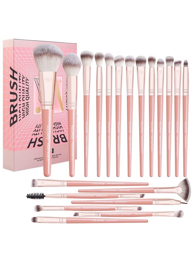 Makeup Brush Set 20Pcs Premium Synthetic Foundation Face Powder Blush Concealers Make Up Brushes Sets (Pink)