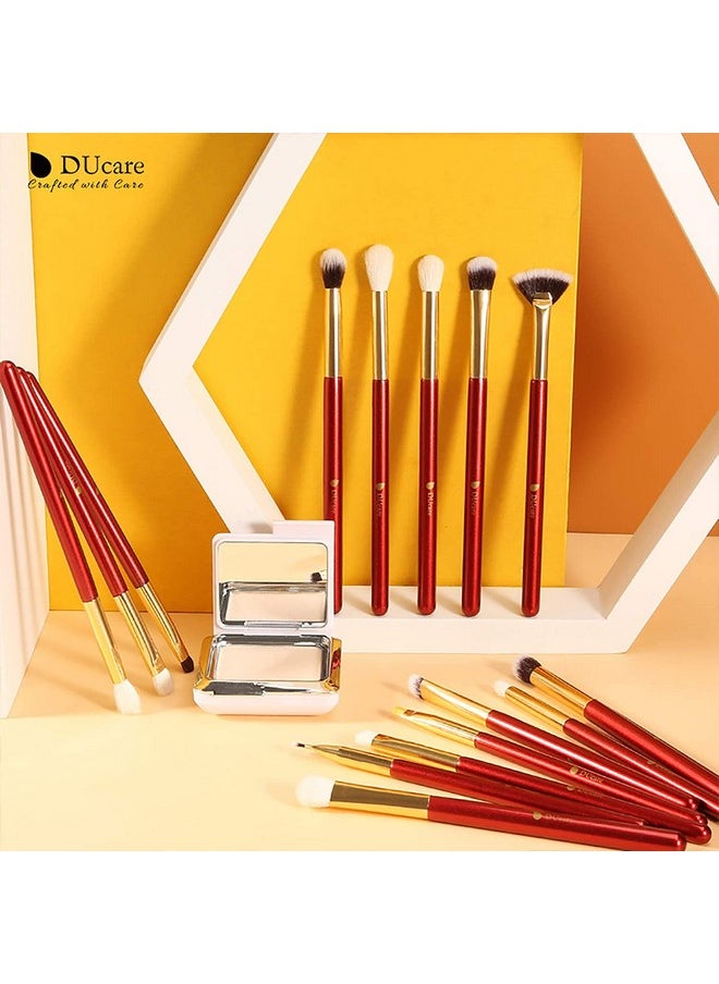 Eye Makeup Brushes 15Pcs Red Eyeshadow Makeup Brushes Set With Soft Synthetic Hairs & Real Wood Handle For Eyeshadow, Eyebrow, Eyeliner, Blending