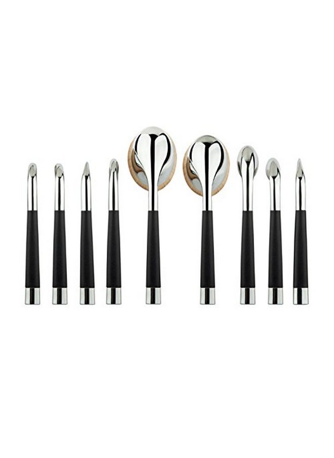 9 Piece Cosmetic Oval Brush Set - (Silver)