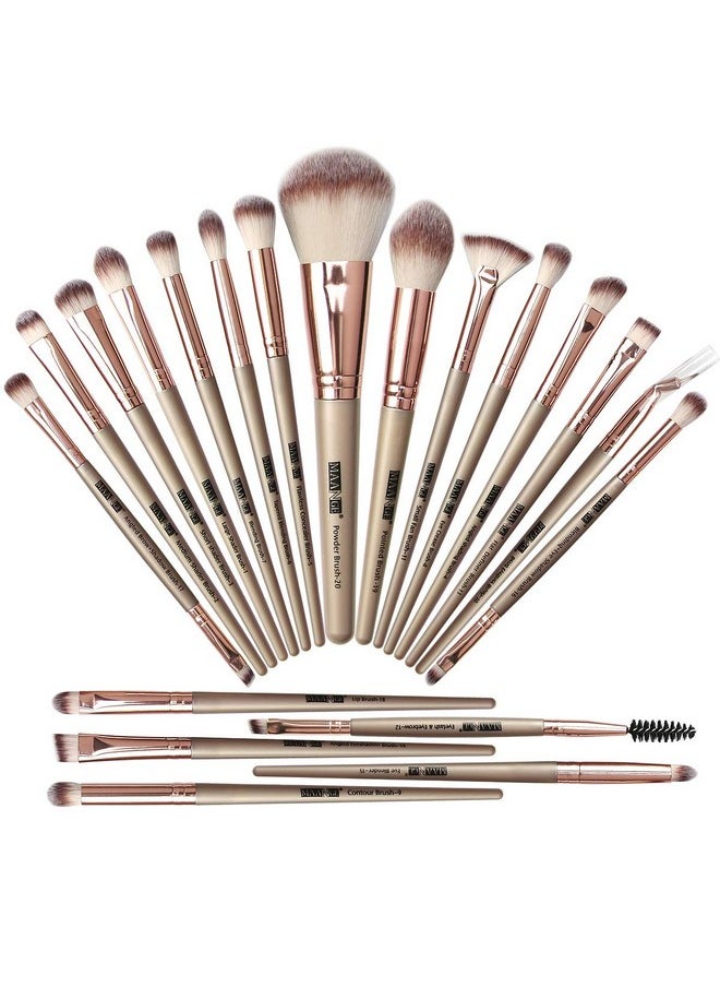 20 Pcs Professional Makeup Brushes Foundation Eyeshadow Blush Brush,Travel Kabuki Blending Concealers Face Powder Eye Make Up Brushes Set Kit (Champagne)