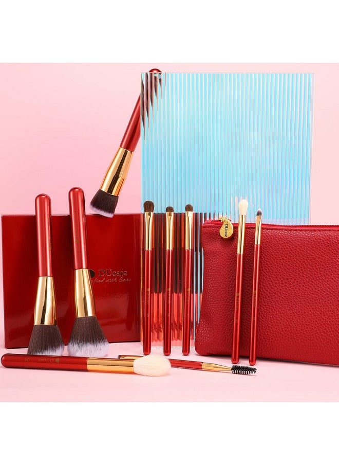 Makeup Brushes Red 10 Piece Makeup Brush Set With Case Premium Synthetic Hairs Kabuki Foundation Blending Eye Cosmetic Brushes Kit