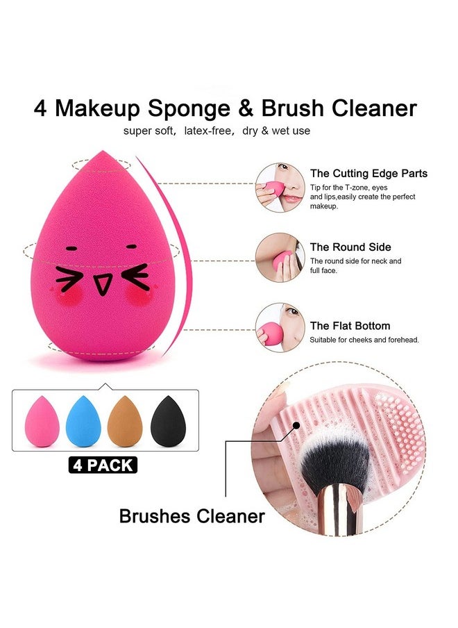 Makeup Brushes 16 Pcs With Makeup Sponges 4 Pcs And 1 Brush Cleaner Kabuki Foundation Brush For Liquid Eye Make Up Brush (Champagne Gold)