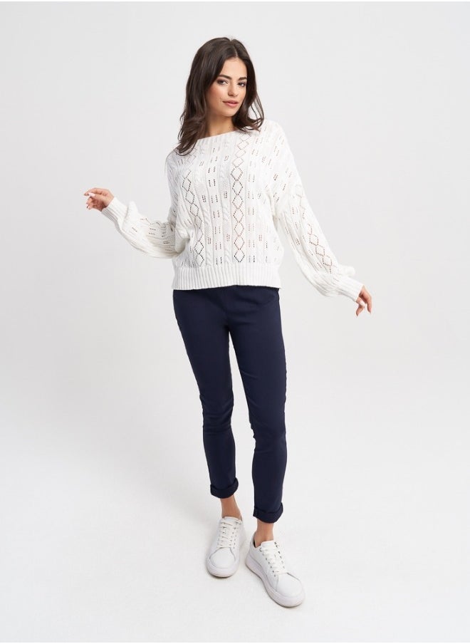 White Knitted Sweater with Openwork Design