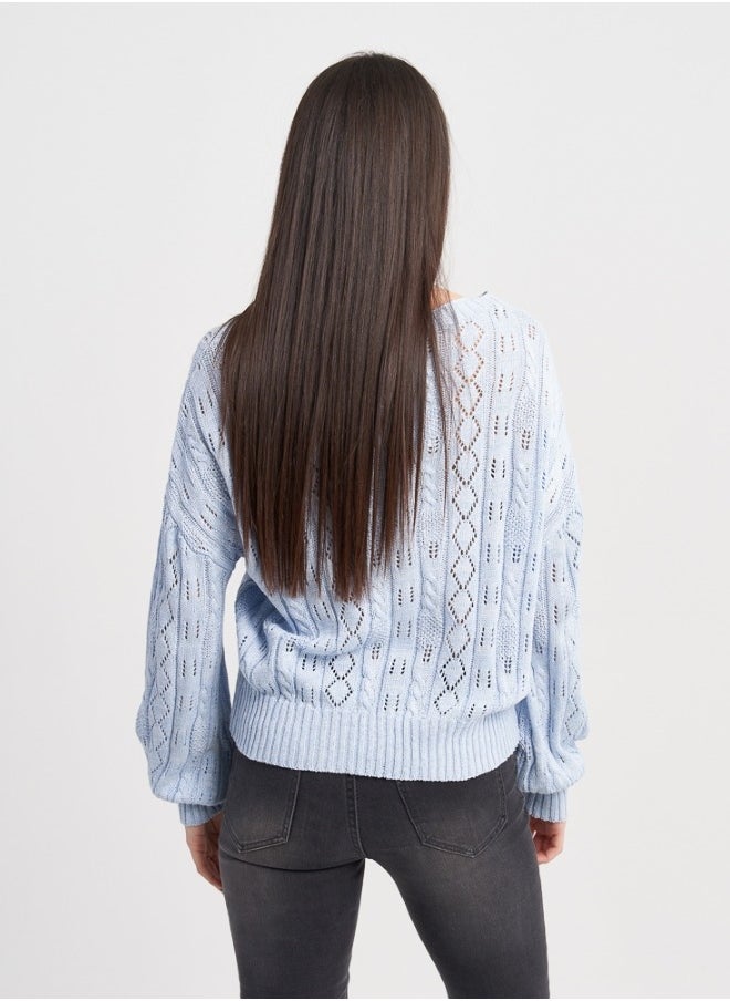 Light Blue Knitted Sweater with Openwork