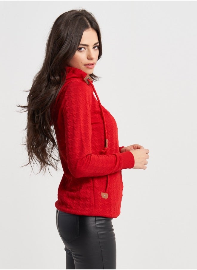 Textured Red Sweater with High Neck