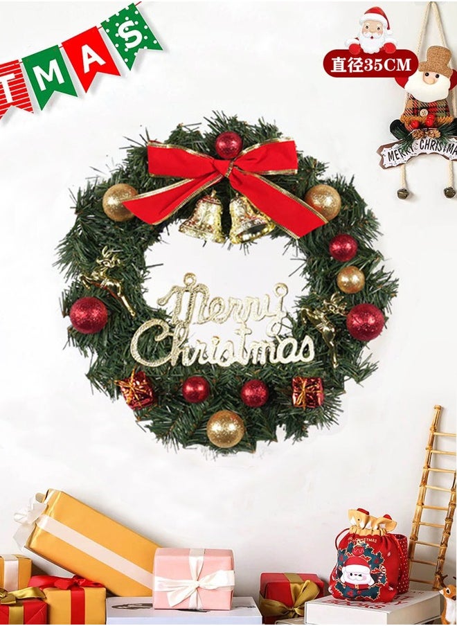 Decoration Wreath Green/Red/Gold  Large 35 cm  Wreath for Door or Wall, Garland  Home Decoration (Red Ribbon)