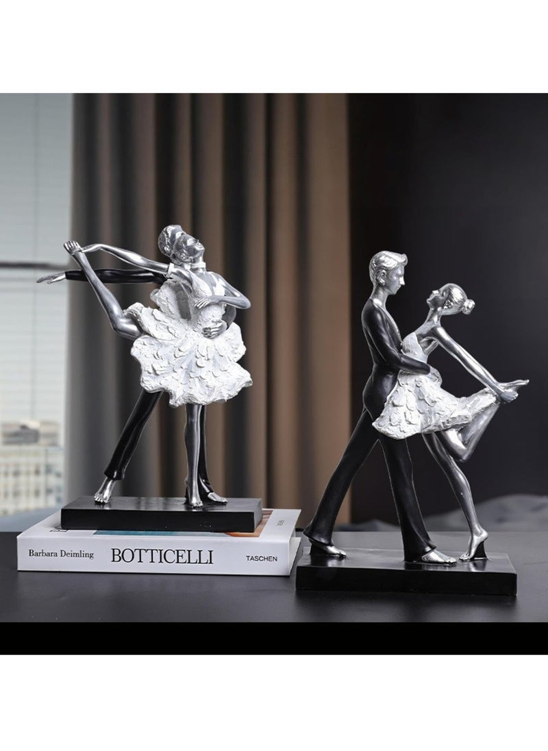 Modern Simple Resin Ornaments, Dance Classroom Desktop Decorations, Artistic Home Furnishings, Personalized Decorations, Suitable For Dance Lovers (Silver Double Dance A)