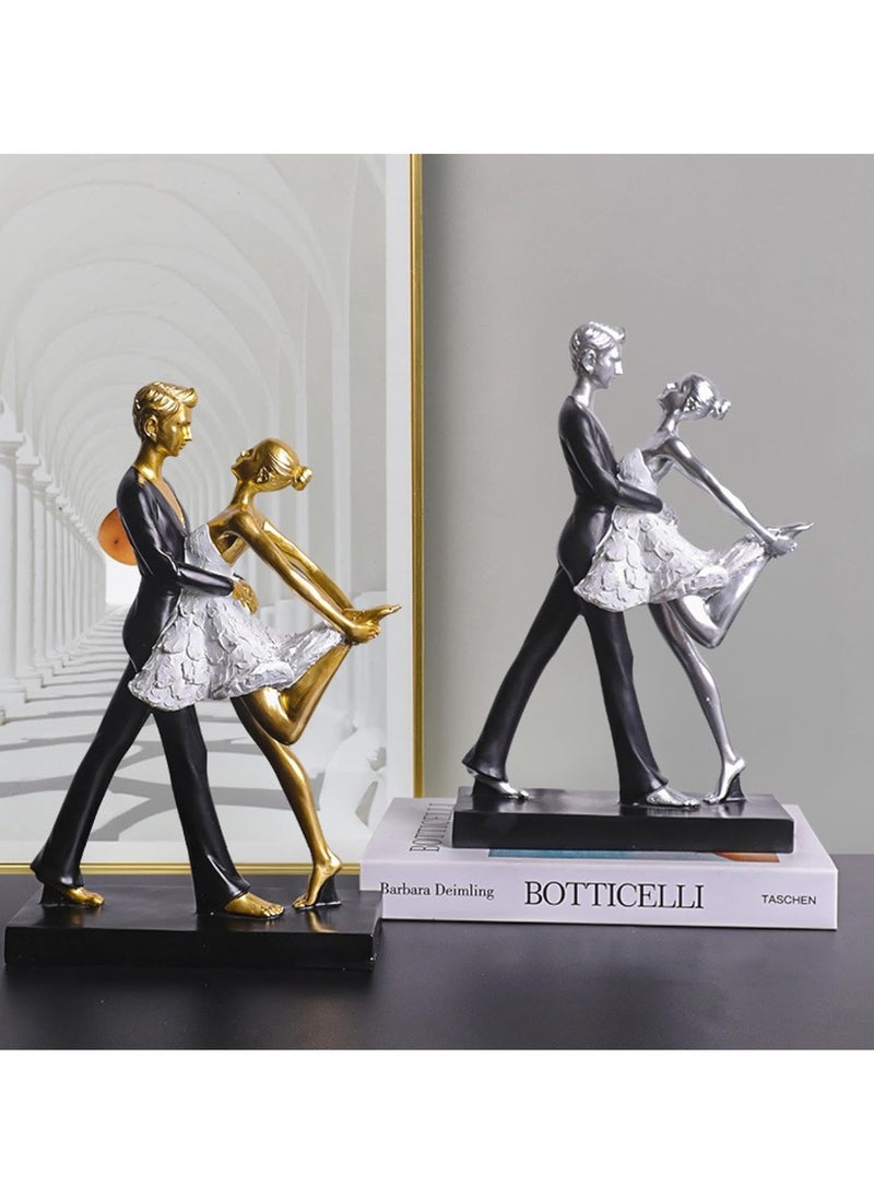 Modern Simple Resin Ornaments, Dance Classroom Desktop Decorations, Artistic Home Furnishings, Personalized Decorations, Suitable For Dance Lovers (Golden Couple Dance)