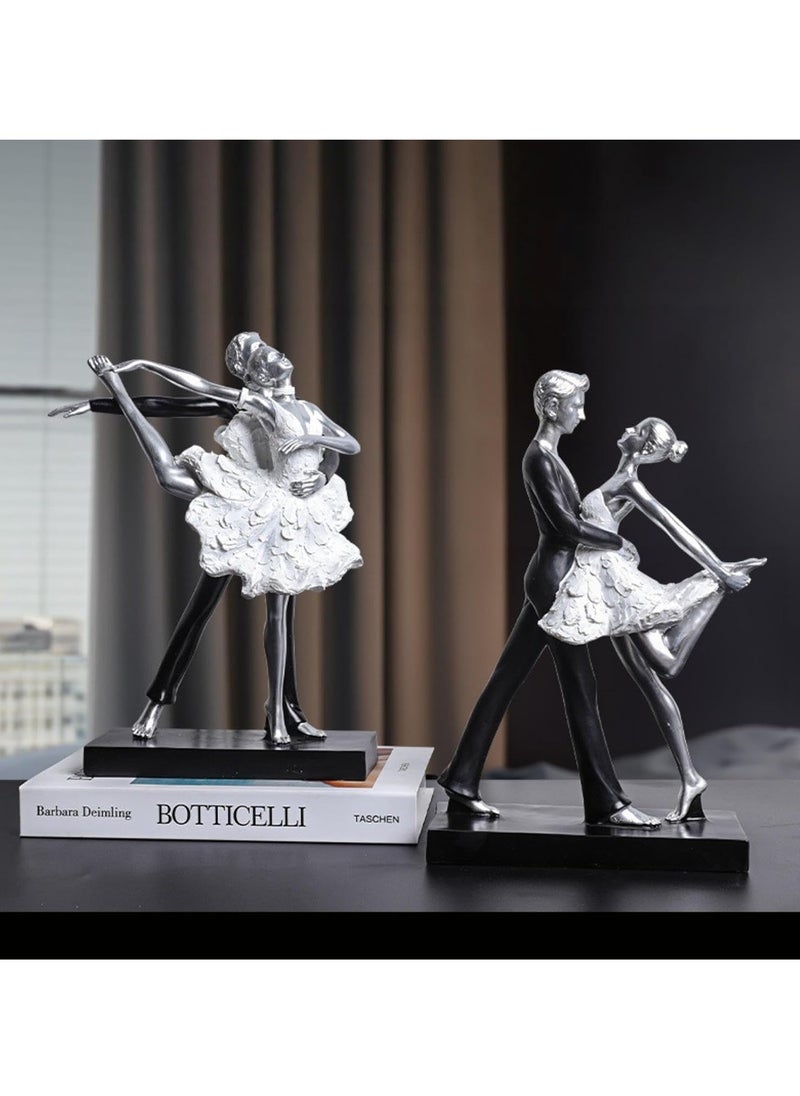 Modern Simple Resin Ornaments, Dance Classroom Desktop Decorations, Artistic Home Furnishings, Personalized Decorations, Suitable For Dance Lovers (Silver Double Dance B)