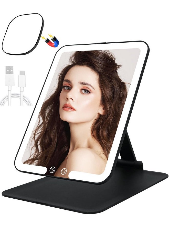 Travel Makeup Mirror With Light, 8.3* 6.1In Portable Travel Lighted Makeup Mirror With 10X Magnifying Mirror, Foldable Stand & Angle Touch Screen Portable Led Mirror With 3 Lighting Colors, Ultra Thin