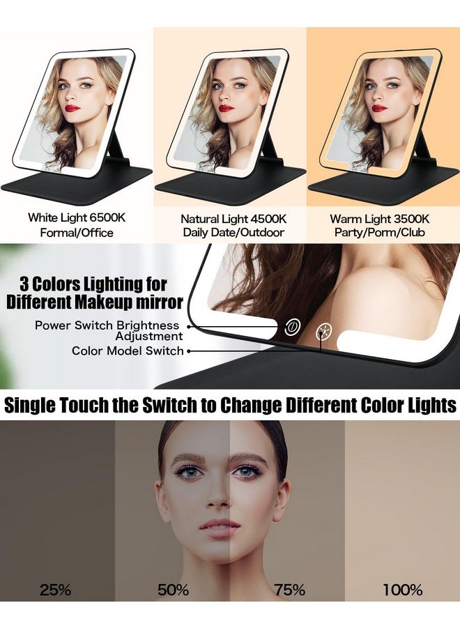 Travel Makeup Mirror With Light, 8.3* 6.1In Portable Travel Lighted Makeup Mirror With 10X Magnifying Mirror, Foldable Stand & Angle Touch Screen Portable Led Mirror With 3 Lighting Colors, Ultra Thin