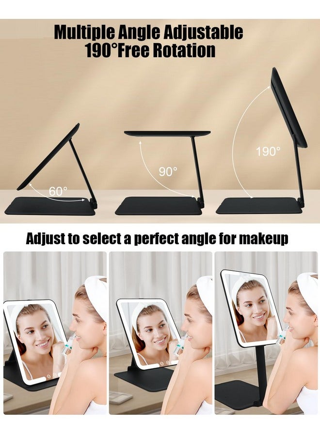 Travel Makeup Mirror With Light, 8.3* 6.1In Portable Travel Lighted Makeup Mirror With 10X Magnifying Mirror, Foldable Stand & Angle Touch Screen Portable Led Mirror With 3 Lighting Colors, Ultra Thin