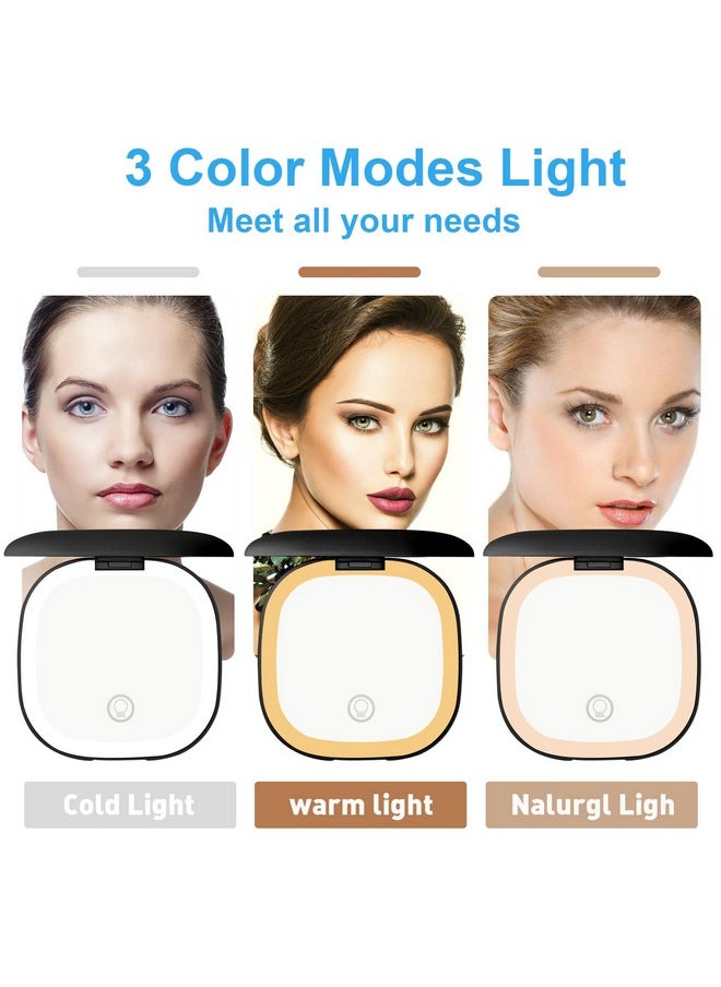 Rechargeable Pocket Mirror, 1X/5X Magnification Led Compact Travel Makeup Mirror With Light In 3 Colors Mode, Purse Mirror, 2-Sided, Portable, Folding, Handheld, Small Mirror