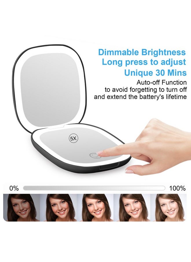 Rechargeable Pocket Mirror, 1X/5X Magnification Led Compact Travel Makeup Mirror With Light In 3 Colors Mode, Purse Mirror, 2-Sided, Portable, Folding, Handheld, Small Mirror