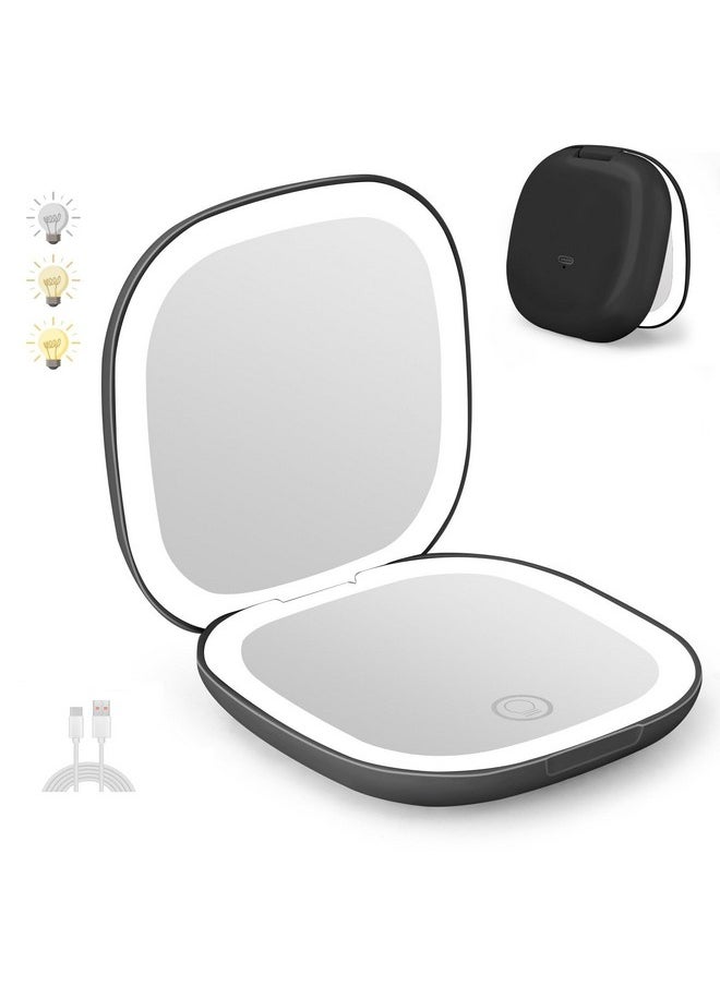 Rechargeable Pocket Mirror, 1X/5X Magnification Led Compact Travel Makeup Mirror With Light In 3 Colors Mode, Purse Mirror, 2-Sided, Portable, Folding, Handheld, Small Mirror