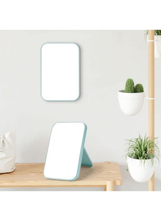 Desktop Makeup Mirror,Foldable Mirror Simple Portable Princess Mirror Square Mirror Small Mirror With Stand For Women (Blue-8Inch, Tabletop Mount, Framed)