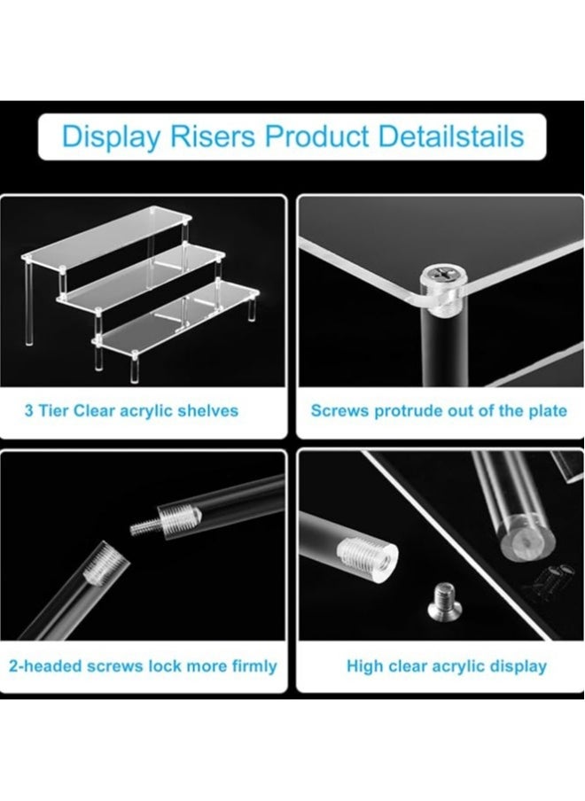 Acrylic Display Risers, 3 Tier Perfume Organizer Stand, Clear Cupcake Stand Holder, Large Shelf Risers for Figures, Dessert Shelves for Party, Riser Stand for Decoration and Organizer